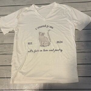 White Graphic T-Shirt with Cat Design-tortured poets department